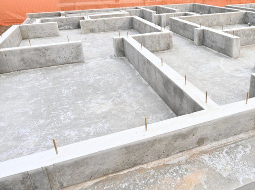 basement poured foundation and concrete walls on a construction site